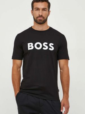 Koszulka z nadrukiem bawełniana Boss czarna