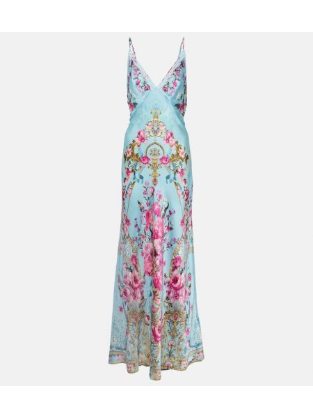 Virágos selyem szatén hosszú ruha Camilla