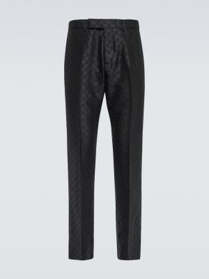 Žakárové vlněné klasické kalhoty Gucci černé