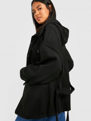 Шерстяная куртка с поясом Boohoo черная