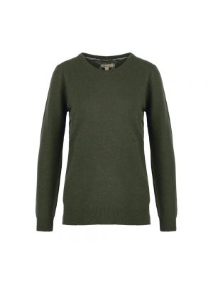 Sweter z okrągłym dekoltem w kratkę Barbour zielony