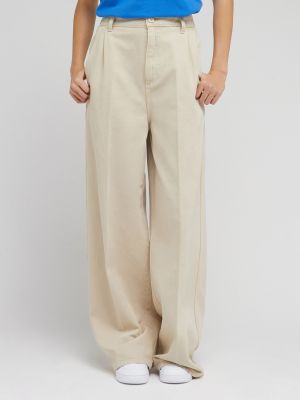 Voľné bavlnené džínsy na zips Lee - béžová