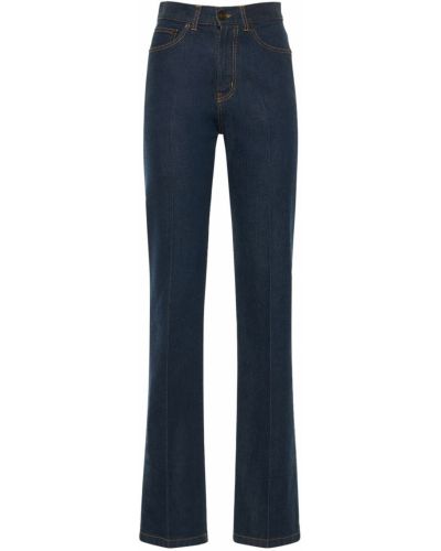 Jeansy z wysoką talią bawełniane Saint Laurent niebieskie