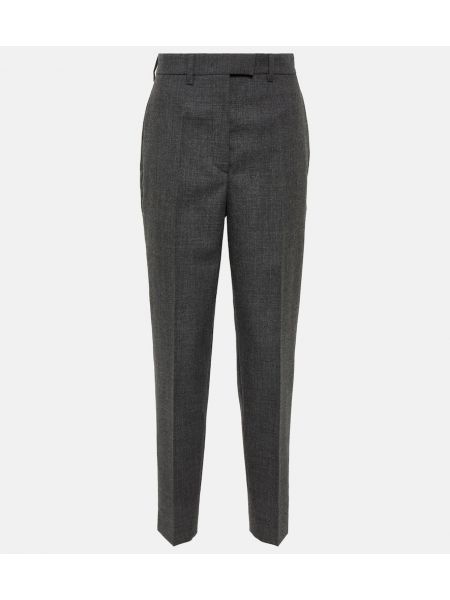 Slim fit vlněné rovné kalhoty s vysokým pasem Prada šedé