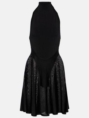 Džerzej midi šaty so sieťovinou Alaïa čierna