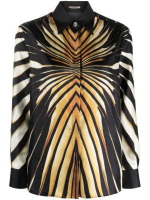 Hedvábná košile s potiskem s abstraktním vzorem Roberto Cavalli černá