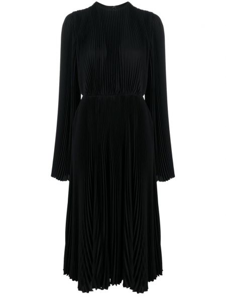 Plisované dlouhé šaty s dlouhými rukávy Balenciaga černé