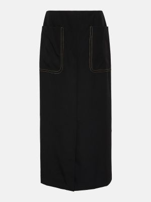 Spódnica midi z wysoką talią wełniana Dries Van Noten czarna
