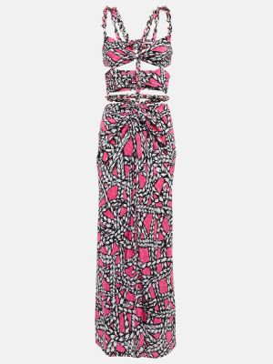 Rochie midi de mătase cu imagine Area roz