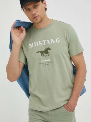 Тениска с дълъг ръкав с принт Mustang зелено