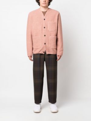Pletená bunda s výstřihem do v Universal Works růžová