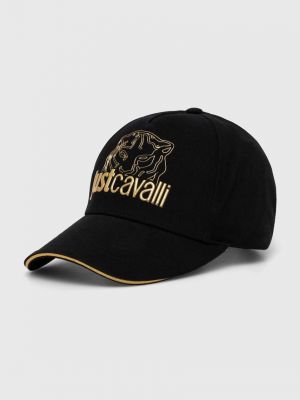 Памучна шапка с козирки с апликация Just Cavalli черно