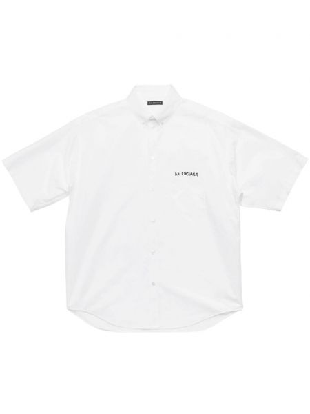 Βαμβακερό πουκάμισο με κέντημα Balenciaga λευκό