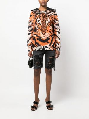 Bluza z kapturem z nadrukiem w tygrysie prążki Roberto Cavalli pomarańczowa