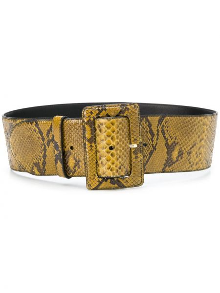 Cinturón de cuero de estampado de serpiente Prada amarillo