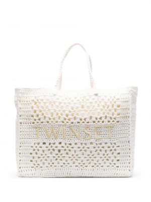 Τσάντα shopper με κέντημα Twinset λευκό