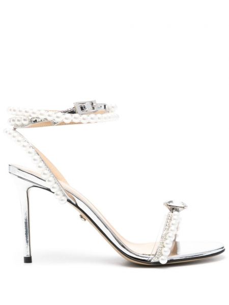 Sandale cu perle Mach & Mach argintiu