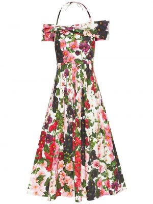 Sukienka koktajlowa bawełniana w kwiatki z nadrukiem Oscar De La Renta
