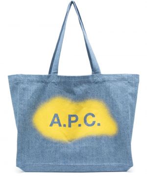 Bavlnená nákupná taška s potlačou A.p.c. modrá