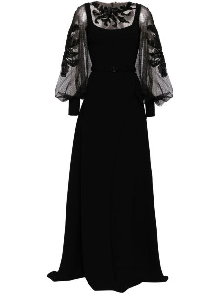 Krepinis suknele su dirželiu su karoliukais Saiid Kobeisy juoda