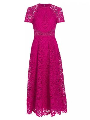Кружевной платье миди с коротким рукавом Ml Monique Lhuillier розовый