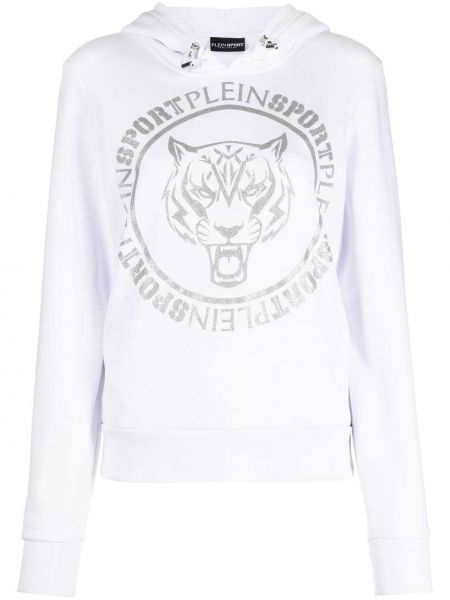 Raštuotas džemperis su gobtuvu su tigro raštu Plein Sport balta
