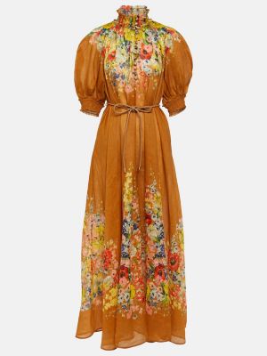 Virágos hosszú ruha Zimmermann narancsszínű
