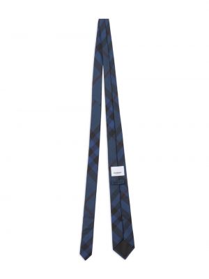 Kostkovaná hedvábná kravata s potiskem Burberry modrá