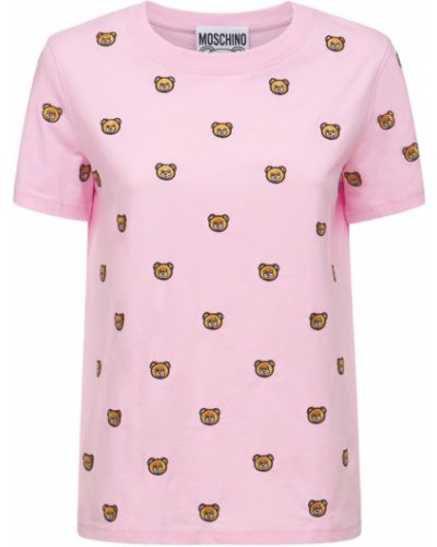 Бавовняна футболка з вишивкою Moschino, рожева