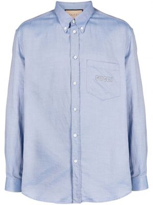 Chemise en coton à imprimé Gucci bleu