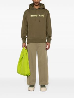 Raštuotas medvilninis džemperis su gobtuvu Helmut Lang žalia