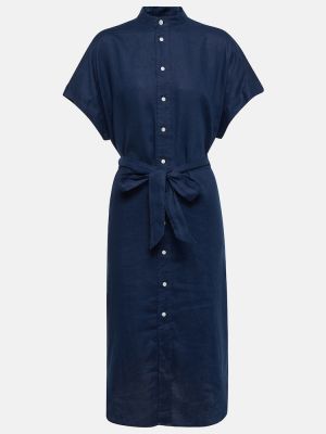 Lněné midi šaty Polo Ralph Lauren modré