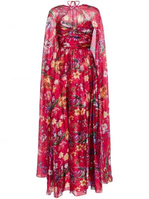 Kvetinové večerné šaty s potlačou Marchesa Notte červená
