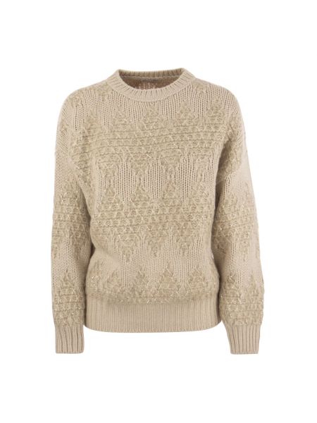Sweter z kaszmiru w geometryczne wzory Brunello Cucinelli beżowy