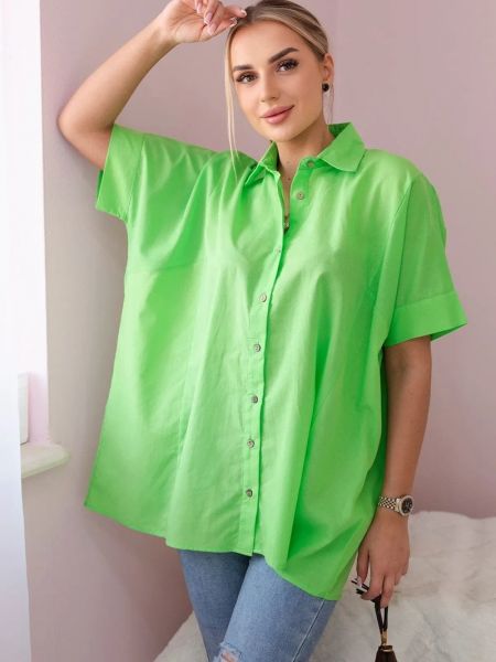 Памучна риза с къс ръкав Kesi зелено