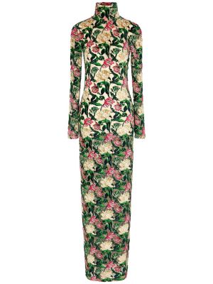 Žakárové květinové dlouhé šaty Paco Rabanne