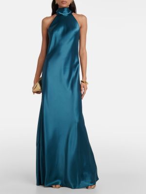 Σατέν μάξι φόρεμα Galvan μπλε