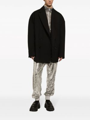 Saténové sportovní kalhoty s flitry Dolce & Gabbana stříbrné
