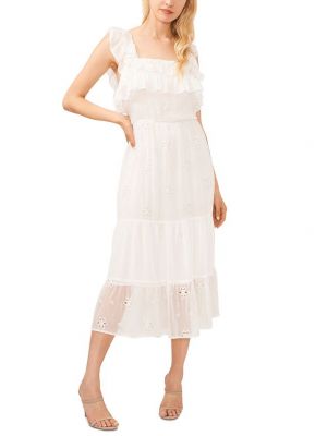 Платье с квадратным вырезом с рюшами Cece белое