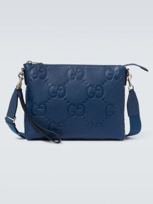 Usnjena crossbody torbica Gucci modra
