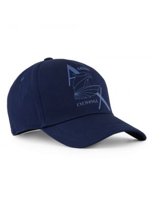 Памучна шапка с принт Armani Exchange синьо