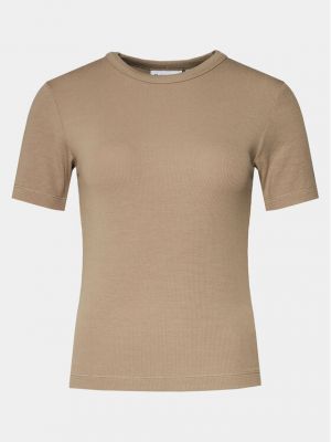 Modalinis marškinėliai slim fit Calvin Klein smėlinė