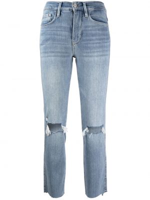 Straight fit džíny s dírami Frame modré