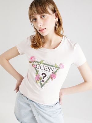 Majica slim fit s cvjetnim printom Guess ružičasta