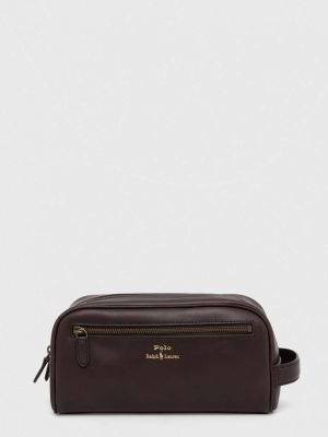 Kožna kozmetička torbica Polo Ralph Lauren smeđa