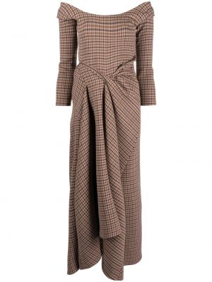 Obleka s karirastim vzorcem A.w.a.k.e. Mode rjava