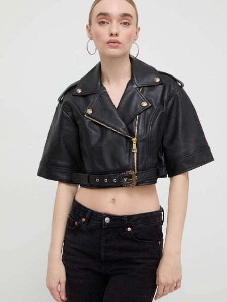 Черная кожаная джинсовая куртка Versace Jeans Couture