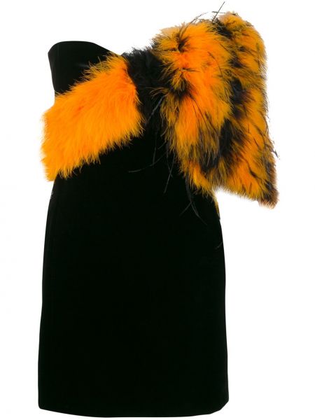 Mini vestido con plumas de plumas Saint Laurent negro