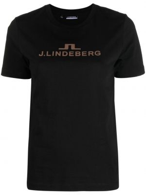 Bavlnené tričko s potlačou s krátkymi rukávmi s okrúhlym výstrihom J.lindeberg - čierna