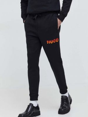 Spodnie sportowe bawełniane z nadrukiem Hugo czarne